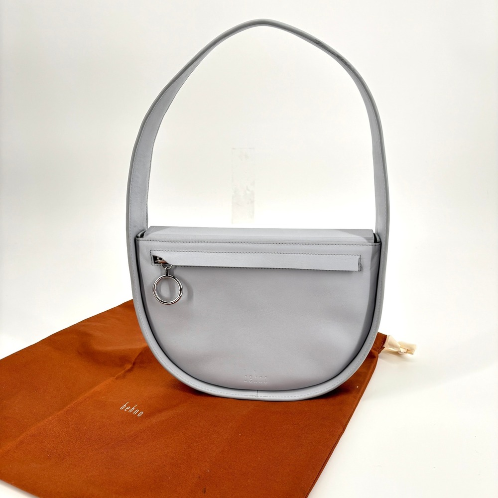 Behno Greta Leather Shoulder Bag Light Blue Structured Half‎ Moon Retro Magnetic